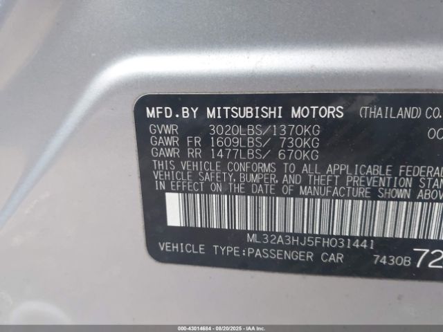 2015 MITSUBISHI MIRAGE ML32A3HJ5FH031441 Photo 8