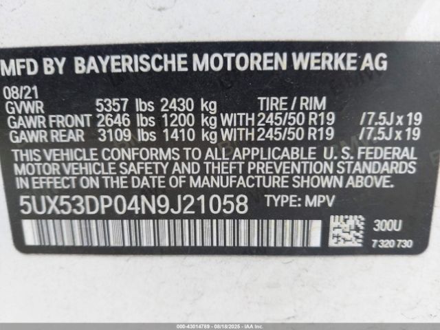 2022 BMW X3 5UX53DP04N9J21058 Photo 8