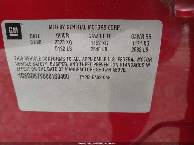 2008 CADILLAC STS 1G6DD67V880160460 Photo 8