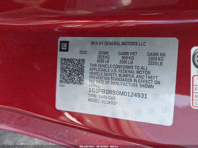 2021 CHEVROLET CAMARO 1G1FB1RS0M0124931 Photo 8