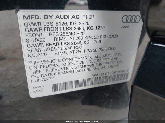 Audi 45 tfsi 2022 WA1EECF32N1054812 Image 9