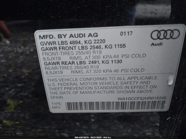 2017 AUDI Q3 WA1GCCFS2HR015245 Photo 8