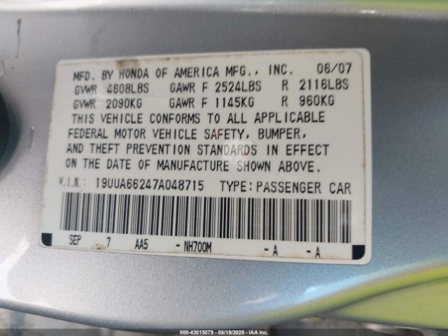 2007 ACURA TL 19UUA66247A048715 Photo 8