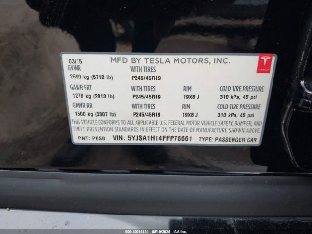 2015 TESLA MODEL S 5YJSA1H14FFP78661 Photo 8