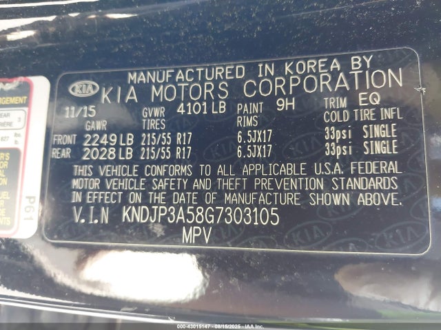 43015147 :رقم المزاد ، KNDJP3A58G7303105 vin ، 2016 Kia Soul + مزاد بيع