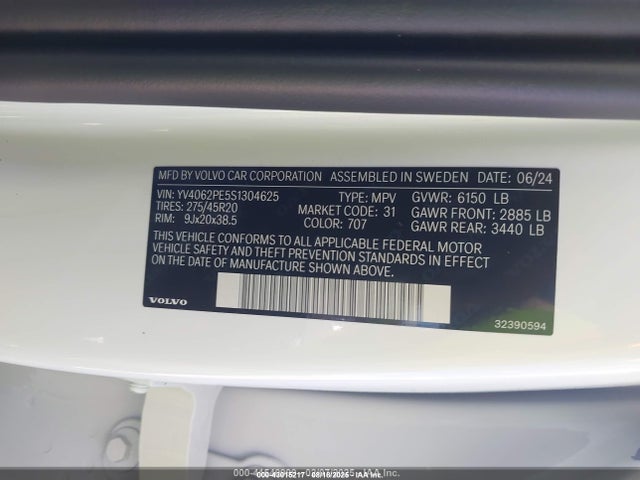 Aukcja sprzedaży 2025 Volvo Xc90 B6 Plus 7-seater, vin: YV4062PE5S1304625, numer aukcji: 43015217