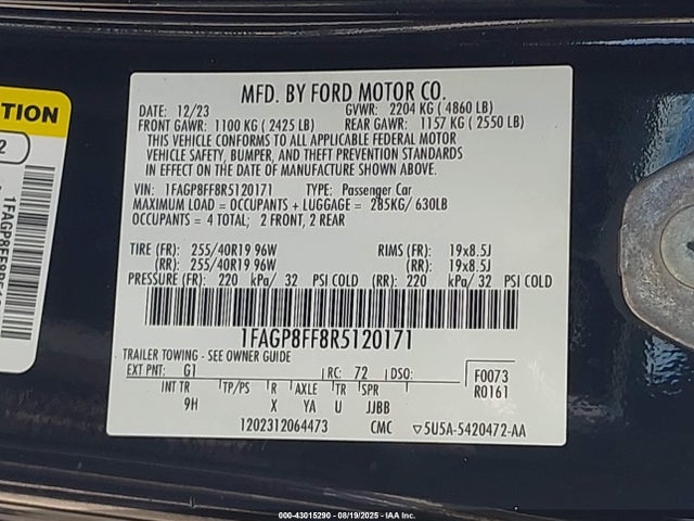 Aukcja sprzedaży 2024 Ford Mustang Gt Premium, vin: 1FAGP8FF8R5120171, numer aukcji: 43015290