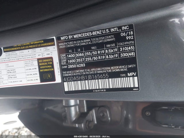 Mercedes-Benz m276 2018 4JGDA5HB1JB165655 Image 9