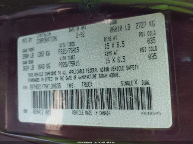 1992 DODGE RAM VAN 2B7HB21Y7NK130635 Photo 8