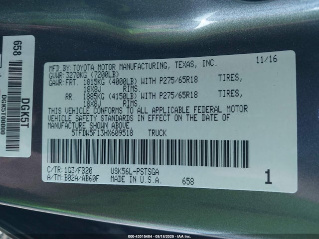 Toyota 3ur-fbe 2017 5TFDW5F13HX609518 Image 9
