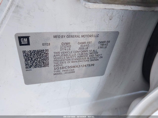1G1BC5SMXJ7247539 Chevrolet le2 -di: direct injection, vvt: variable valve timing, gen, alum