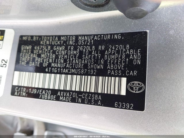 4T1G11AK3MU587192 Toyota a25a-fks