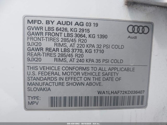 2019 AUDI Q7 WA1LHAF72KD036407 Photo 8