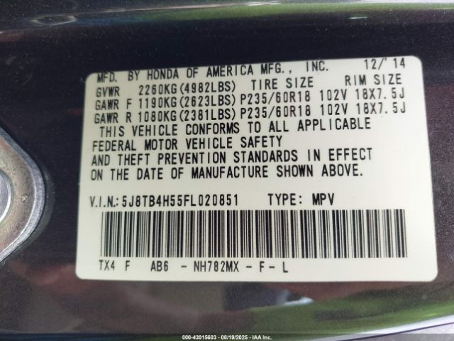 2015 ACURA RDX 5J8TB4H55FL020851 Photo 8