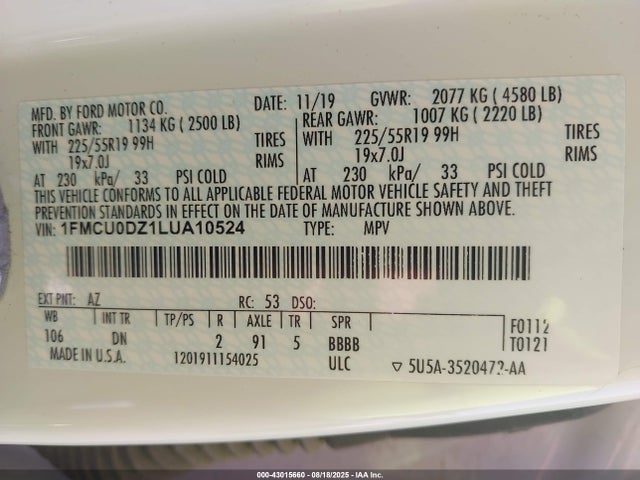 Ford Escape 2020 1FMCU0DZ1LUA10524 Image 9