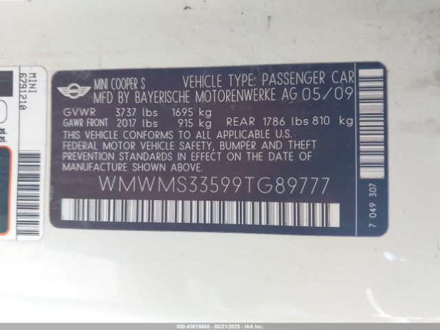 2009 MINI COOPER S WMWMS33599TG89777 Photo 8