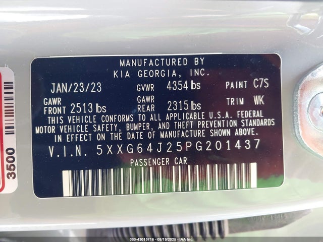 5XXG64J25PG201437 KIA t-gdi gamma ii