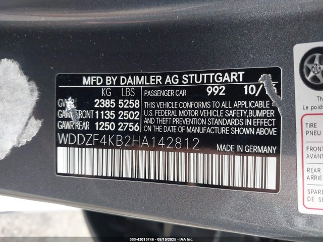 43015746 :رقم المزاد ، WDDZF4KB2HA142812 vin ، 2017 Mercedes-benz E 300 4matic مزاد بيع