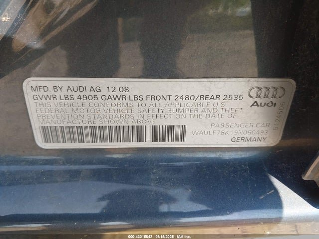 2009 AUDI A4 WAULF78K19N050493 Photo 8