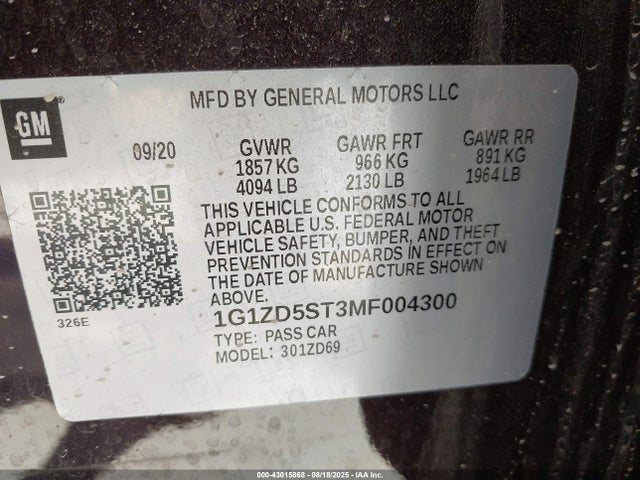 1G1ZD5ST3MF004300 Chevrolet lfv - direct injection, variable valve timing, gen 1 gmna