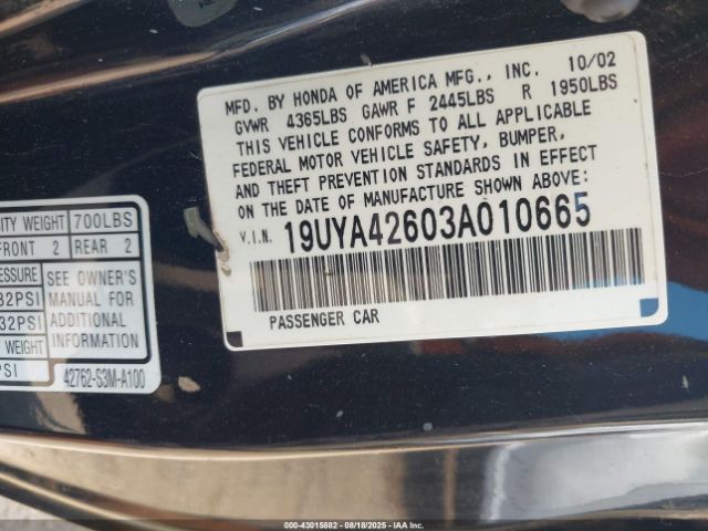 2003 ACURA CL 19UYA42603A010665 Photo 8