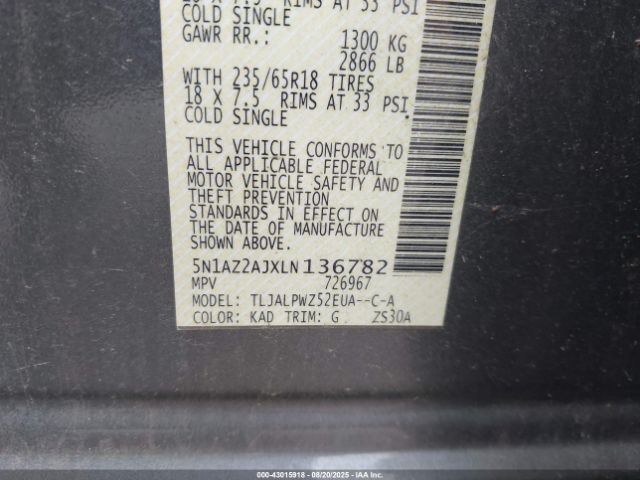 2020 NISSAN MURANO 5N1AZ2AJXLN136782 Photo 8