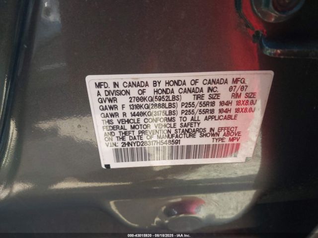 2007 ACURA MDX 2HNYD28317H548591 Photo 8