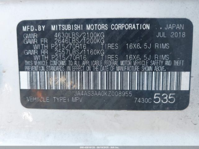 2019 MITSUBISHI ECLIPSE CROSS JA4AS3AA0KZ008955 Photo 8