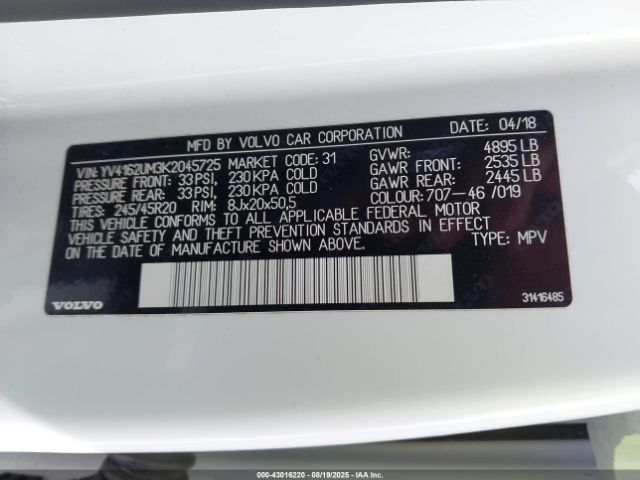 2019 VOLVO XC40 YV4162UM3K2045725 Photo 8