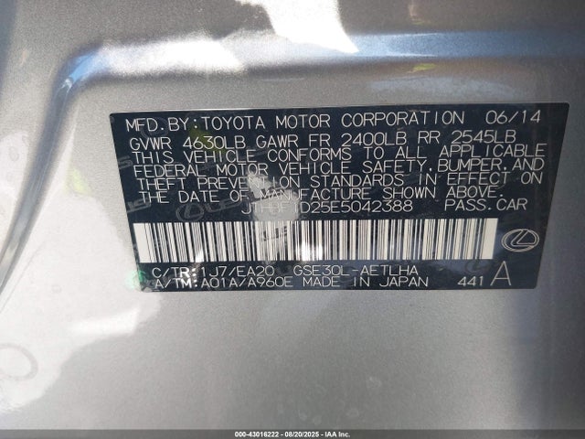 Lexus 4gr-fse 2014 JTHBF1D25E5042388 Image 9