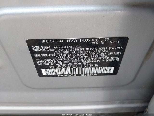 Subaru 2.5na u5 2014 JF2SJAHC6EH519896 Image 9
