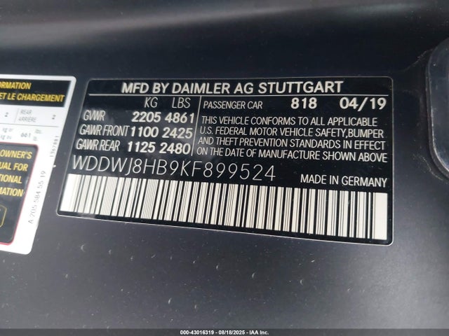 2019 MERCEDES-BENZ AMG C 63 WDDWJ8HB9KF899524 Photo 8