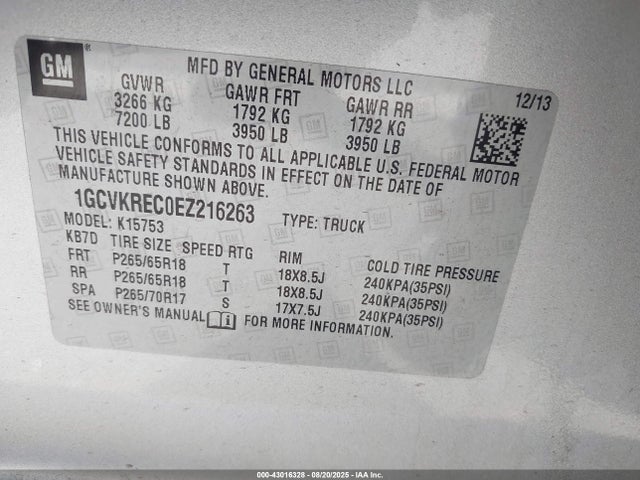 1GCVKREC0EZ216263 Chevrolet l83 - vvt, afm (active fuel management), aluminum