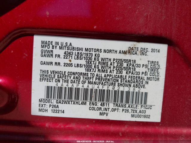 2015 MITSUBISHI OUTLANDER SPORT 4A4AP4AU4FE021382 Photo 8