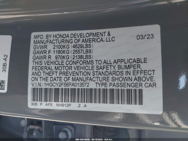 1HGCY2F56PA013572 Honda lfc5