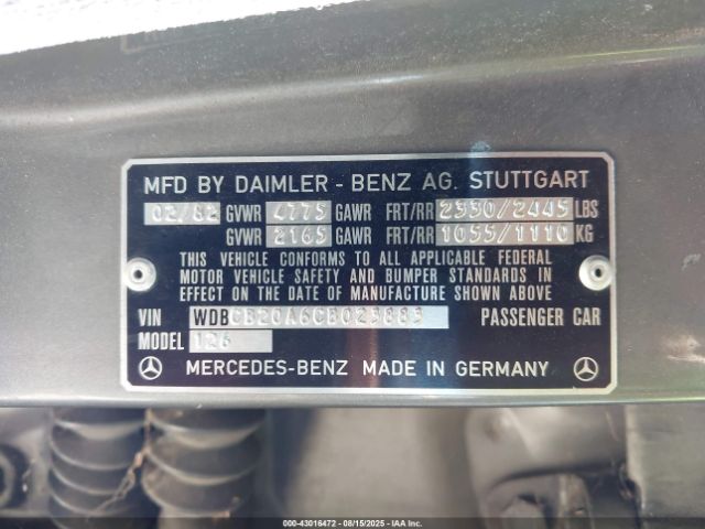 1982 MERCEDES-BENZ 300 WDBCB20A6CB023883 Photo 8