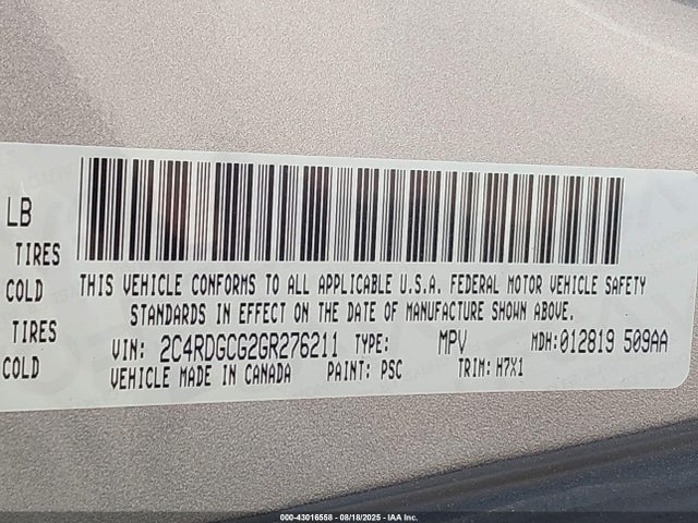 2C4RDGCG2GR276211 Dodge Grand Caravan