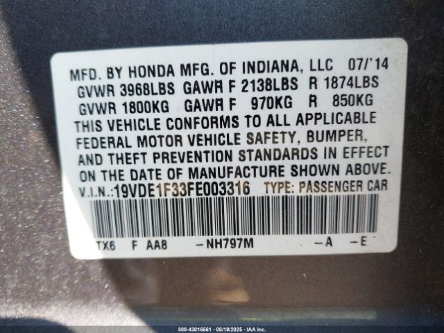 2015 ACURA ILX 19VDE1F33FE003316 Photo 8