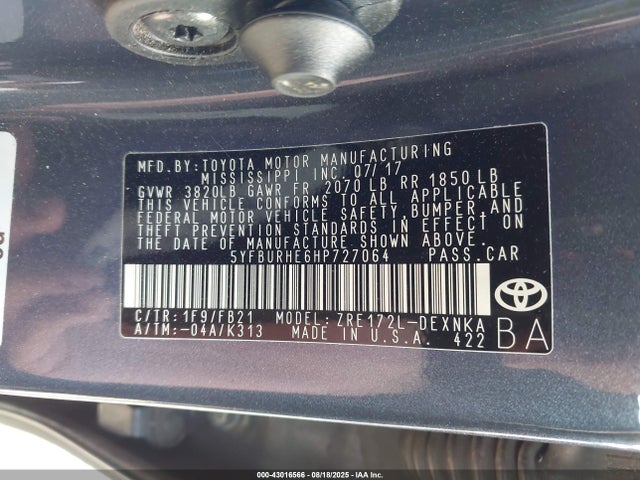 Toyota 2zr-fe 2017 5YFBURHE6HP727064 Image 9