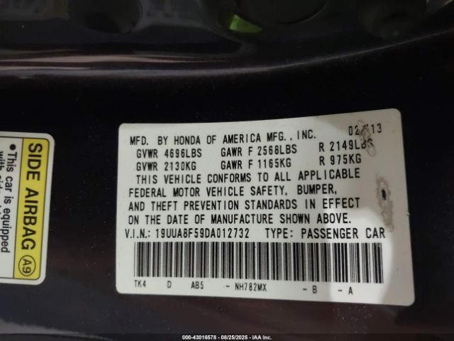 2013 ACURA TL 19UUA8F59DA012732 Photo 8