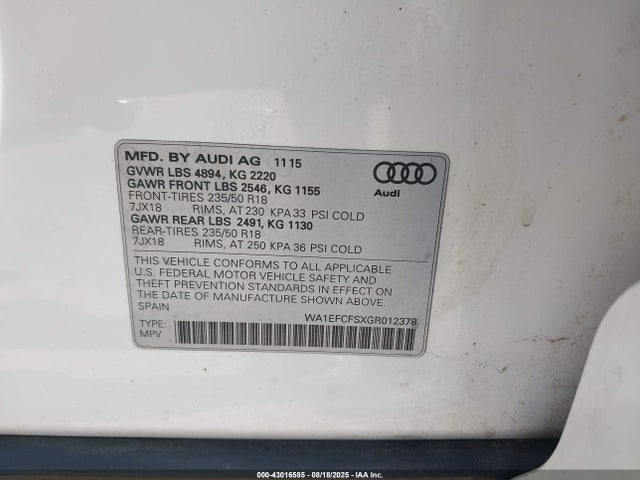 WA1EFCFSXGR012378 Audi 2.0t