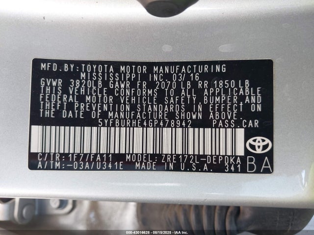 Toyota 2zr-fe 2016 5YFBURHE4GP478942 Image 9