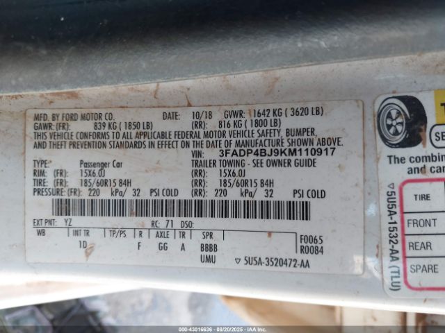 2019 FORD FIESTA 3FADP4BJ9KM110917 Photo 8