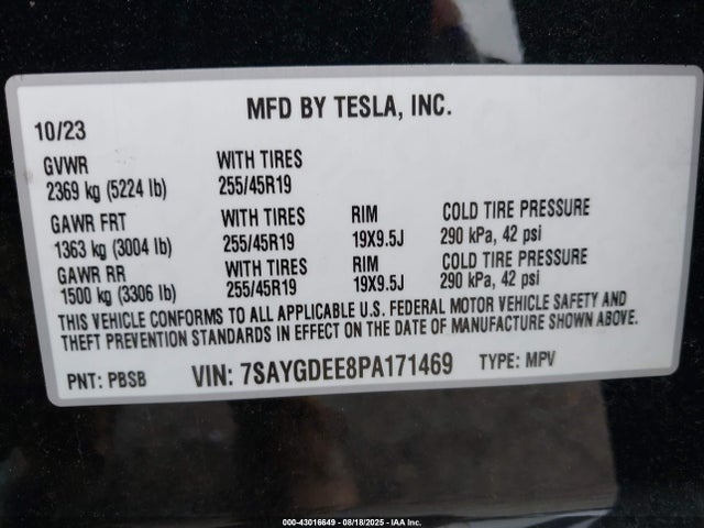 2023 TESLA MODEL Y 7SAYGDEE8PA171469 Photo 8