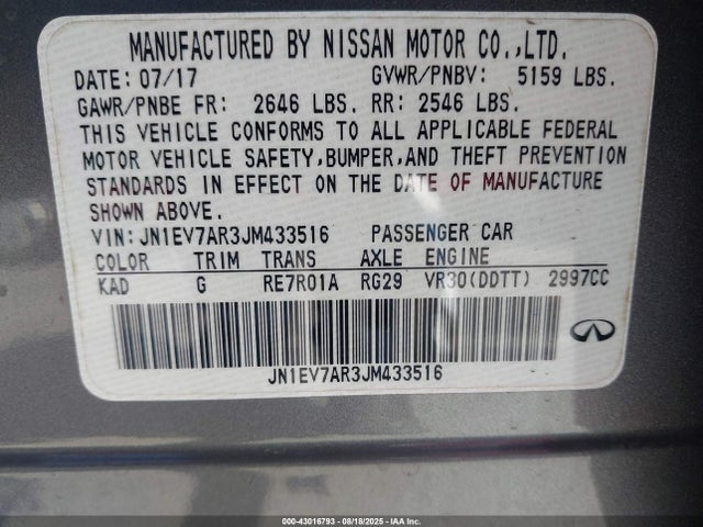JN1EV7AR3JM433516 Infiniti Q50