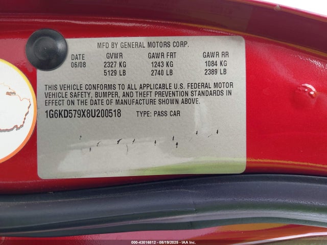 2008 CADILLAC DTS 1G6KD579X8U200518 Photo 8