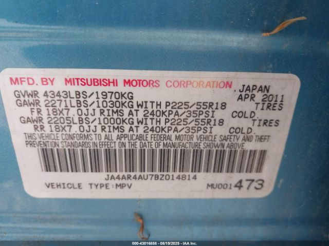 2011 MITSUBISHI OUTLANDER SPORT JA4AR4AU7BZ014814 Photo 8