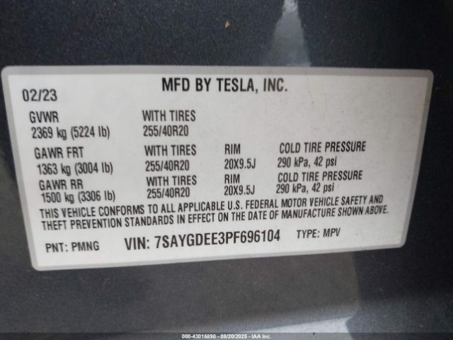 2023 TESLA MODEL Y 7SAYGDEE3PF696104 Photo 8