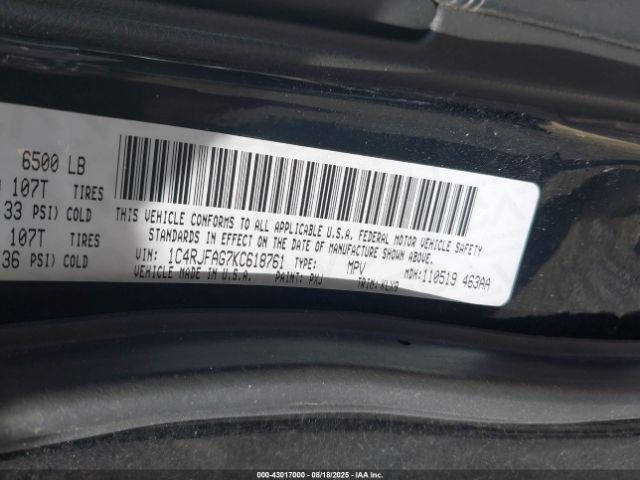 2019 JEEP GRAND CHEROKEE 1C4RJFAG7KC618761 Photo 8