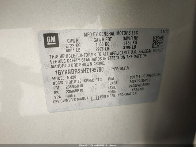 2017 CADILLAC XT5 1GYKNDRS5HZ195780 Photo 8